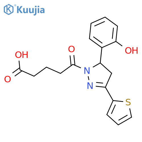 5-5-(2-hydroxyphenyl)-3-(thiophen-2-yl)-4,5-dihydro-1H-pyrazol-1-yl-5-oxopentanoic acid structure