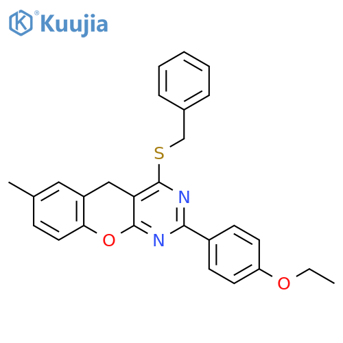 4-(benzylsulfanyl)-2-(4-ethoxyphenyl)-7-methyl-5H-chromeno2,3-dpyrimidine structure