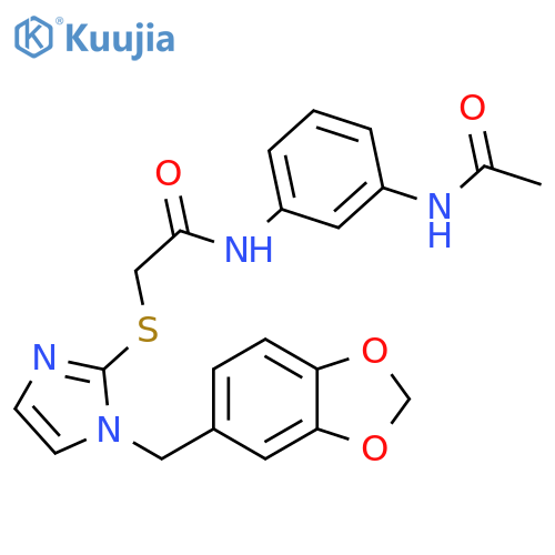 2-({1-(2H-1,3-benzodioxol-5-yl)methyl-1H-imidazol-2-yl}sulfanyl)-N-(3-acetamidophenyl)acetamide structure