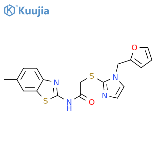 2-({1-(furan-2-yl)methyl-1H-imidazol-2-yl}sulfanyl)-N-(6-methyl-1,3-benzothiazol-2-yl)acetamide structure