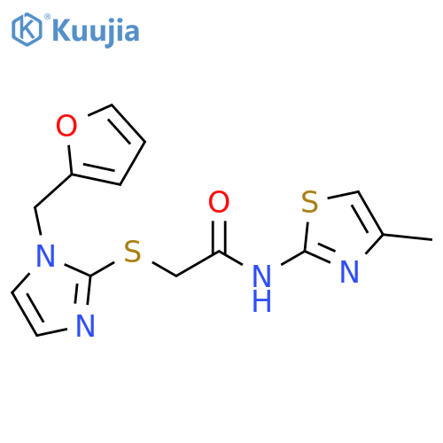 2-({1-(furan-2-yl)methyl-1H-imidazol-2-yl}sulfanyl)-N-(4-methyl-1,3-thiazol-2-yl)acetamide structure