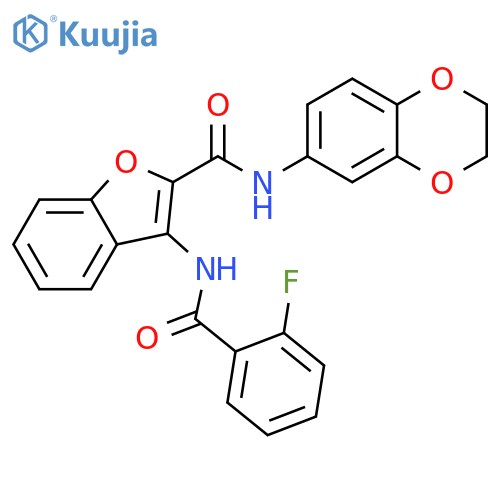 N-(2,3-dihydro-1,4-benzodioxin-6-yl)-3-(2-fluorobenzamido)-1-benzofuran-2-carboxamide structure