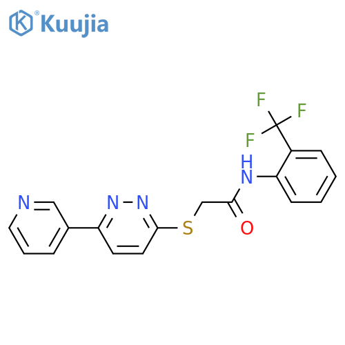 2-{6-(pyridin-3-yl)pyridazin-3-ylsulfanyl}-N-2-(trifluoromethyl)phenylacetamide structure