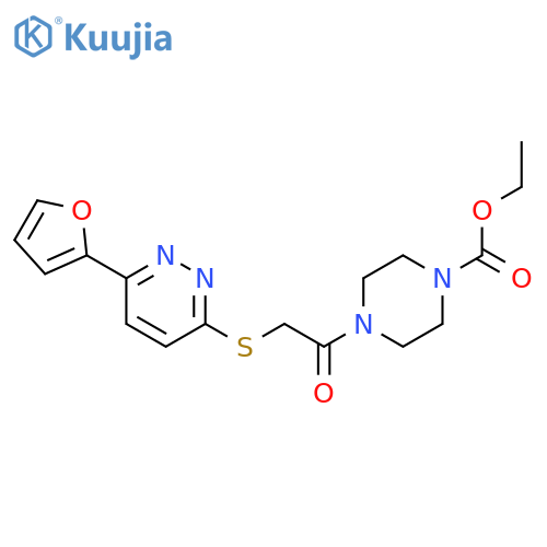 ethyl 4-(2-{6-(furan-2-yl)pyridazin-3-ylsulfanyl}acetyl)piperazine-1-carboxylate structure