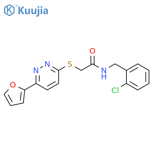 N-(2-chlorophenyl)methyl-2-{6-(furan-2-yl)pyridazin-3-ylsulfanyl}acetamide structure