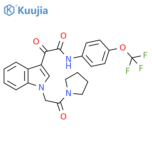 2-oxo-2-{1-2-oxo-2-(pyrrolidin-1-yl)ethyl-1H-indol-3-yl}-N-4-(trifluoromethoxy)phenylacetamide structure