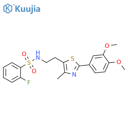 N-{2-2-(3,4-dimethoxyphenyl)-4-methyl-1,3-thiazol-5-ylethyl}-2-fluorobenzene-1-sulfonamide structure