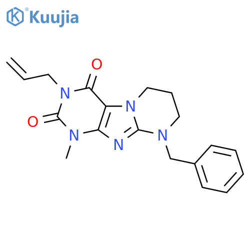 9-benzyl-1-methyl-3-(prop-2-en-1-yl)-1H,2H,3H,4H,6H,7H,8H,9H-pyrimido1,2-gpurine-2,4-dione structure