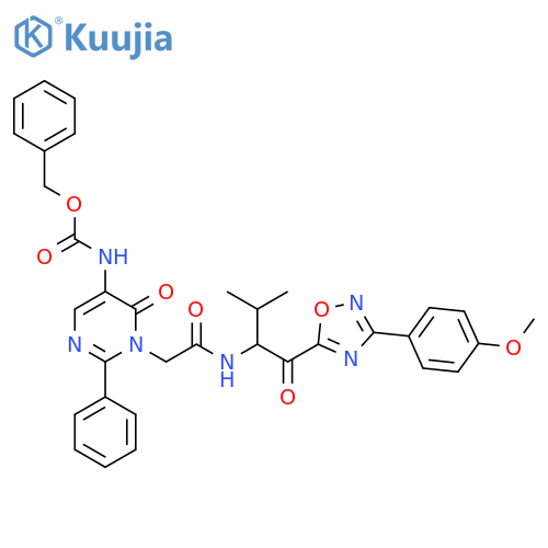 Carbamic acid,[1,6-dihydro-1-[2-[[1-[[3-(4-methoxyphenyl)-1,2,4-oxadiazol-5-yl]carbonyl]-2-methylpropyl]amino]-2-oxoethyl]-6-oxo-2-phenyl-5-pyrimidinyl]-,phenylmethyl ester structure