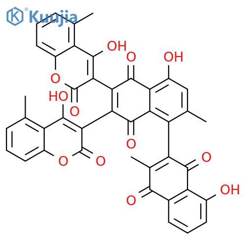 [1,2'-Binaphthalene]-1',4',5,8-tetrone,4,8'-dihydroxy-6,7-bis(4-hydroxy-5-methyl-2-oxo-2H-1-benzopyran-3-yl)-2,3'-dimethyl- structure