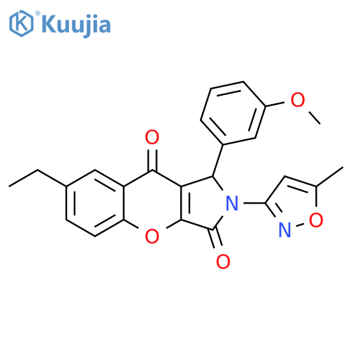 7-ethyl-1-(3-methoxyphenyl)-2-(5-methyl-1,2-oxazol-3-yl)-1H,2H,3H,9H-chromeno2,3-cpyrrole-3,9-dione structure