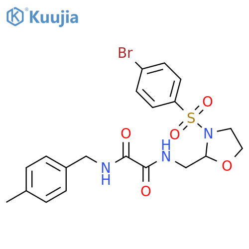 N-{3-(4-bromobenzenesulfonyl)-1,3-oxazolidin-2-ylmethyl}-N'-(4-methylphenyl)methylethanediamide structure
