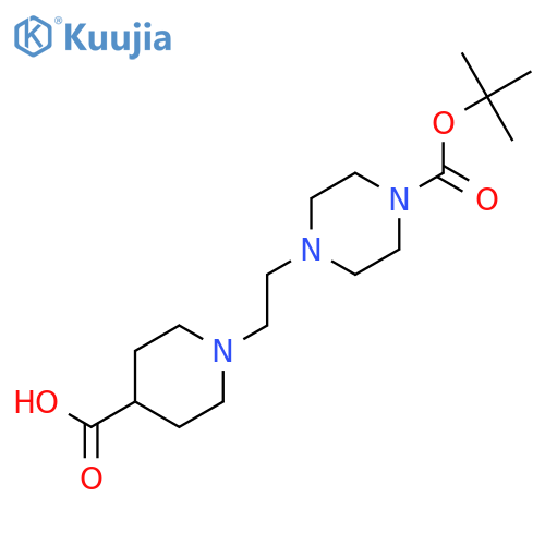 1-{2-[4-(tert-Butoxycarbonyl)piperazino]ethyl}-4-piperidinecarboxylic acid structure