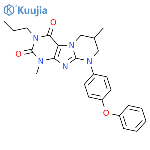 1,7-dimethyl-9-(4-phenoxyphenyl)-3-propyl-1H,2H,3H,4H,6H,7H,8H,9H-pyrimido1,2-gpurine-2,4-dione structure