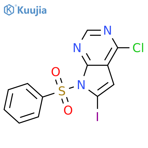 7-(benzenesulfonyl)-4-chloro-6-iodo-7H-pyrrolo[2,3-d]pyrimidine structure
