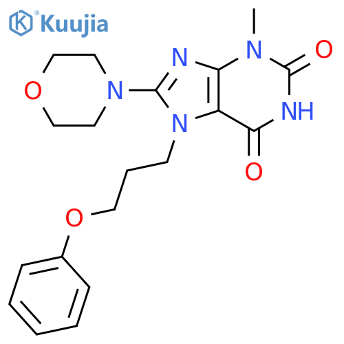 3-methyl-8-(morpholin-4-yl)-7-(3-phenoxypropyl)-2,3,6,7-tetrahydro-1H-purine-2,6-dione structure