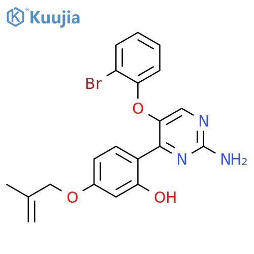 2-2-amino-5-(2-bromophenoxy)pyrimidin-4-yl-5-(2-methylprop-2-en-1-yl)oxyphenol structure