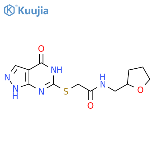 2-({4-oxo-1H,4H,5H-pyrazolo3,4-dpyrimidin-6-yl}sulfanyl)-N-(oxolan-2-yl)methylacetamide structure