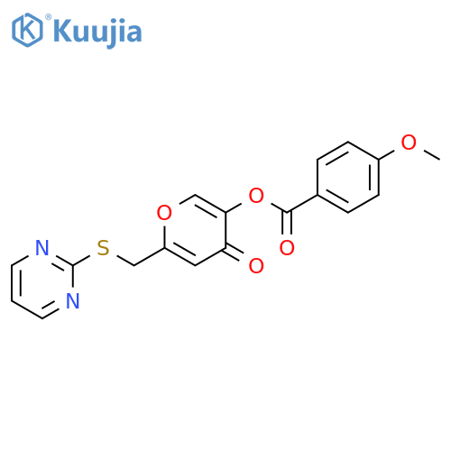 4-oxo-6-(pyrimidin-2-ylsulfanyl)methyl-4H-pyran-3-yl 4-methoxybenzoate structure