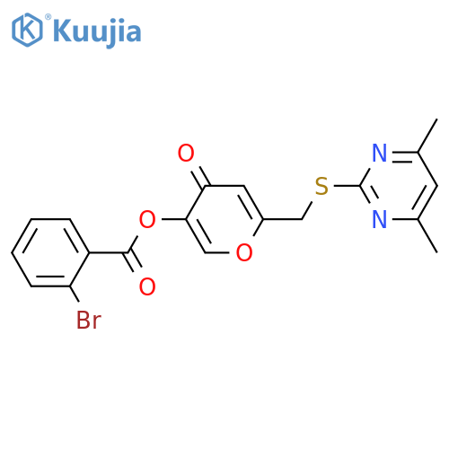 6-{(4,6-dimethylpyrimidin-2-yl)sulfanylmethyl}-4-oxo-4H-pyran-3-yl 2-bromobenzoate structure