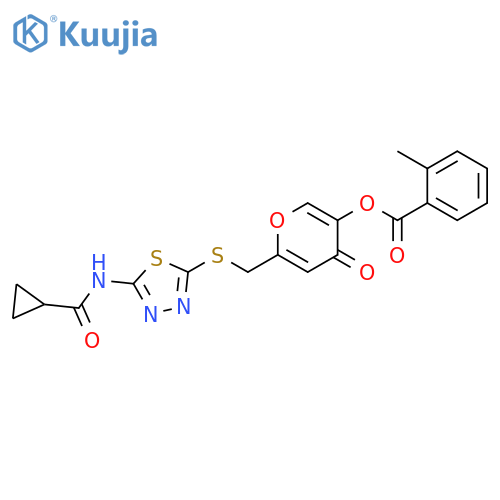 6-{(5-cyclopropaneamido-1,3,4-thiadiazol-2-yl)sulfanylmethyl}-4-oxo-4H-pyran-3-yl 2-methylbenzoate structure