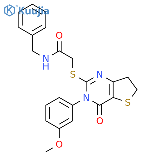 N-benzyl-2-{3-(3-methoxyphenyl)-4-oxo-3H,4H,6H,7H-thieno3,2-dpyrimidin-2-ylsulfanyl}acetamide structure