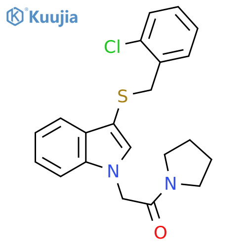 2-(3-{(2-chlorophenyl)methylsulfanyl}-1H-indol-1-yl)-1-(pyrrolidin-1-yl)ethan-1-one structure