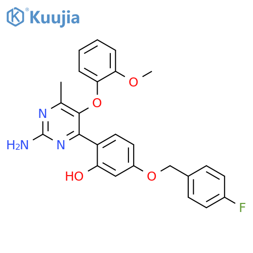 5-((4-fluorobenzyl)oxy)-2-(2-imino-5-(2-methoxyphenoxy)-6-methyl-1,2-dihydropyrimidin-4-yl)phenol structure