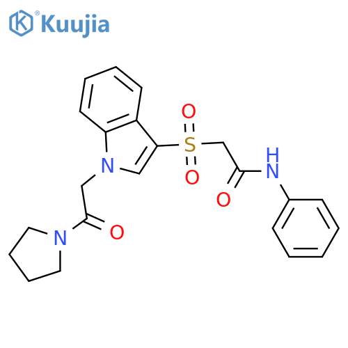 2-({1-2-oxo-2-(pyrrolidin-1-yl)ethyl-1H-indol-3-yl}sulfonyl)-N-phenylacetamide structure