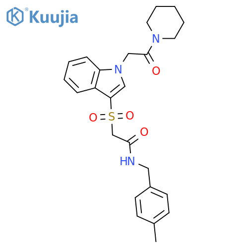 N-(4-methylphenyl)methyl-2-({1-2-oxo-2-(piperidin-1-yl)ethyl-1H-indol-3-yl}sulfonyl)acetamide structure