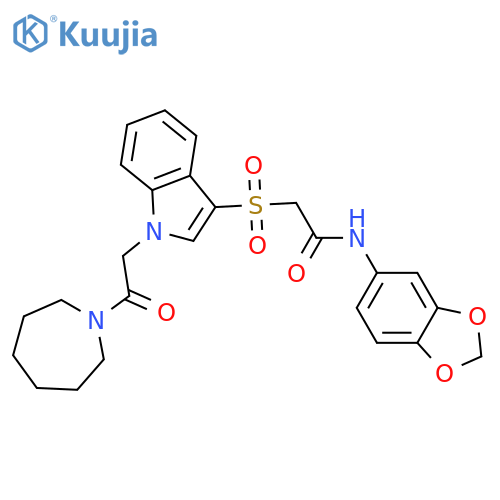 2-({1-2-(azepan-1-yl)-2-oxoethyl-1H-indol-3-yl}sulfonyl)-N-(2H-1,3-benzodioxol-5-yl)acetamide structure