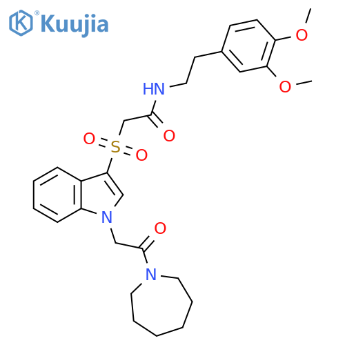 2-({1-2-(azepan-1-yl)-2-oxoethyl-1H-indol-3-yl}sulfonyl)-N-2-(3,4-dimethoxyphenyl)ethylacetamide structure