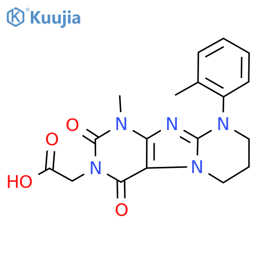 2-1-methyl-9-(2-methylphenyl)-2,4-dioxo-1H,2H,3H,4H,6H,7H,8H,9H-pyrimido1,2-gpurin-3-ylacetic acid structure