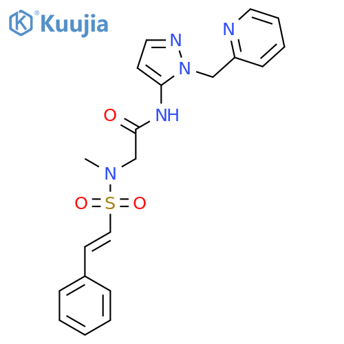 2-(N-methyl-2-phenylethenesulfonamido)-N-{1-[(pyridin-2-yl)methyl]-1H-pyrazol-5-yl}acetamide structure