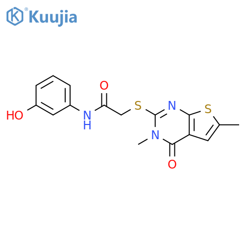 2-({3,6-dimethyl-4-oxo-3H,4H-thieno2,3-dpyrimidin-2-yl}sulfanyl)-N-(3-hydroxyphenyl)acetamide structure