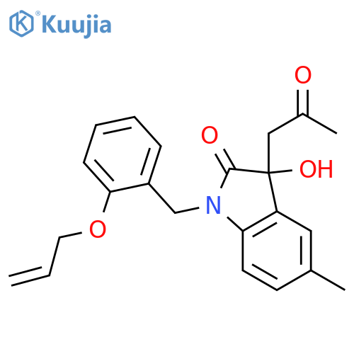 3-hydroxy-5-methyl-3-(2-oxopropyl)-1-{2-(prop-2-en-1-yloxy)phenylmethyl}-2,3-dihydro-1H-indol-2-one structure