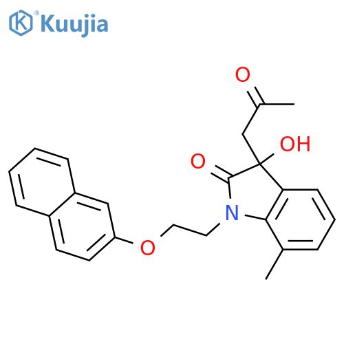 3-hydroxy-7-methyl-1-2-(naphthalen-2-yloxy)ethyl-3-(2-oxopropyl)-2,3-dihydro-1H-indol-2-one structure