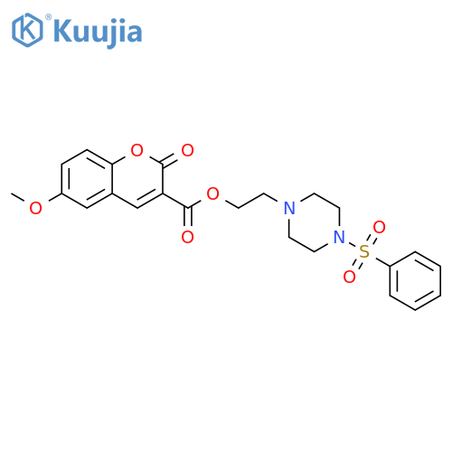 2-4-(benzenesulfonyl)piperazin-1-ylethyl 6-methoxy-2-oxo-2H-chromene-3-carboxylate structure