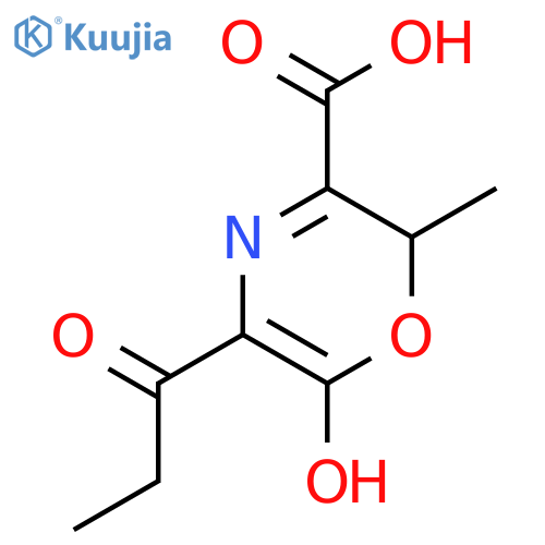 6-hydroxy-2-methyl-5-propanoyl-2H-1,4-oxazine-3-carboxylic acid structure
