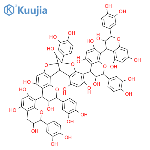 [4,8'-Bi-2H-1-benzopyran]-3,3',5,5',7,7'-hexol,4'-[(2R,3R,4S,8R,14R,15R)-2,8-bis(3,4-dihydroxyphenyl)-4-[(2R,3R)-2-(3,4-dihydroxyphenyl)-3,4-dihydro-3,5,7-trihydroxy-2H-1-benzopyran-8-yl]-3,4-dihydro-3,5,11,13,15-pentahydroxy-8,14-methano-2H,14H-1-benzopyrano[7,8-d][1,3]benzodioxocin-10-yl]-2,2'-bis(3,4-dihydroxyphenyl)-3,3',4,4'-tetrahydro-,(2R,2'R,3R,3'R,4R,4'R)- (9CI) structure