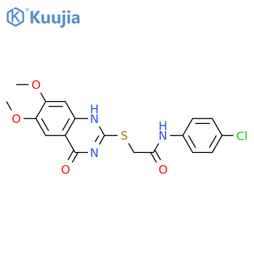 N-(4-chlorophenyl)-2-(4-hydroxy-6,7-dimethoxyquinazolin-2-yl)sulfanylacetamide structure