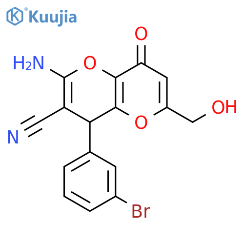 2-amino-4-(3-bromophenyl)-6-(hydroxymethyl)-8-oxo-4H,8H-pyrano3,2-bpyran-3-carbonitrile structure