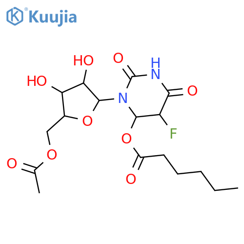 Uridine, 5-fluoro-5,6-dihydro-6-[(1-oxohexyl)oxy]-, 5'-acetate structure