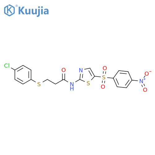 3-(4-chlorophenyl)sulfanyl-N-5-(4-nitrobenzenesulfonyl)-1,3-thiazol-2-ylpropanamide structure