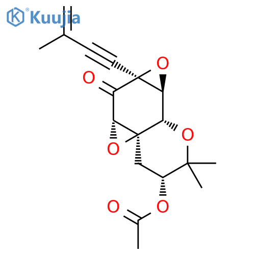 2H,5aH-Bisoxireno[e,h]-1-benzopyran-6(6aH)-one,3-(acetyloxy)tetrahydro-2,2-dimethyl-6a-(3-methyl-3-buten-1-yn-1-yl)-,(3R,4aR,5aS,6aS,7aS,7bS)- structure