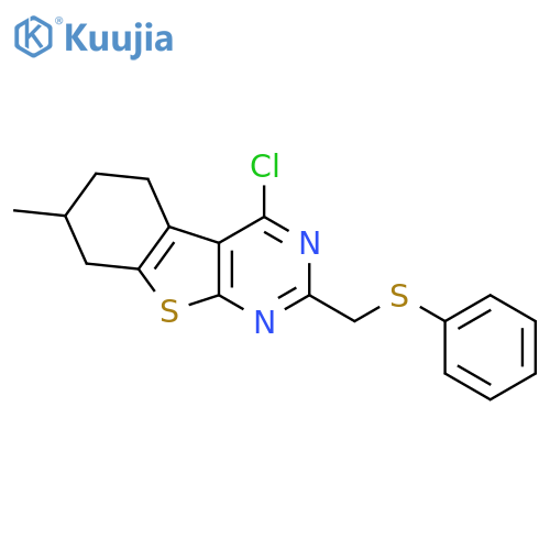 <br>4-chloro-7-methyl-2-[(phenylthio)methyl]-5,6,7,8-tetrahydro[1]benzothieno[2 ,3-d]pyrimidine structure