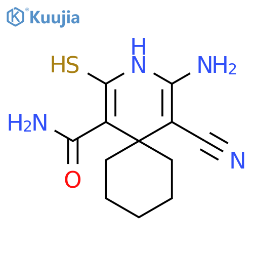 4-amino-5-cyano-2-sulfanyl-3-azaspiro[5.5]undeca-1,4-diene-1-carboxamide structure