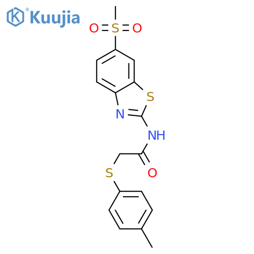N-(6-methanesulfonyl-1,3-benzothiazol-2-yl)-2-(4-methylphenyl)sulfanylacetamide structure