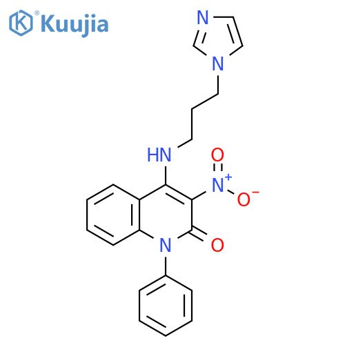 4-{3-(1H-imidazol-1-yl)propylamino}-3-nitro-1-phenyl-1,2-dihydroquinolin-2-one structure