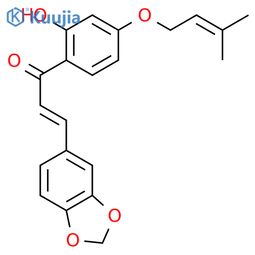 (E)-3-(benzo[d][1,3]dioxol-5-yl)-1-[2-hydroxy-4-(3-methylbut-2-enyloxy)phenyl]prop-2-en-1-one structure